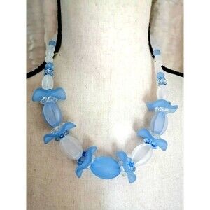 Vintage 80s Avon Acrylic Pastel Blossom Necklace Frosted Blue NOS 20"